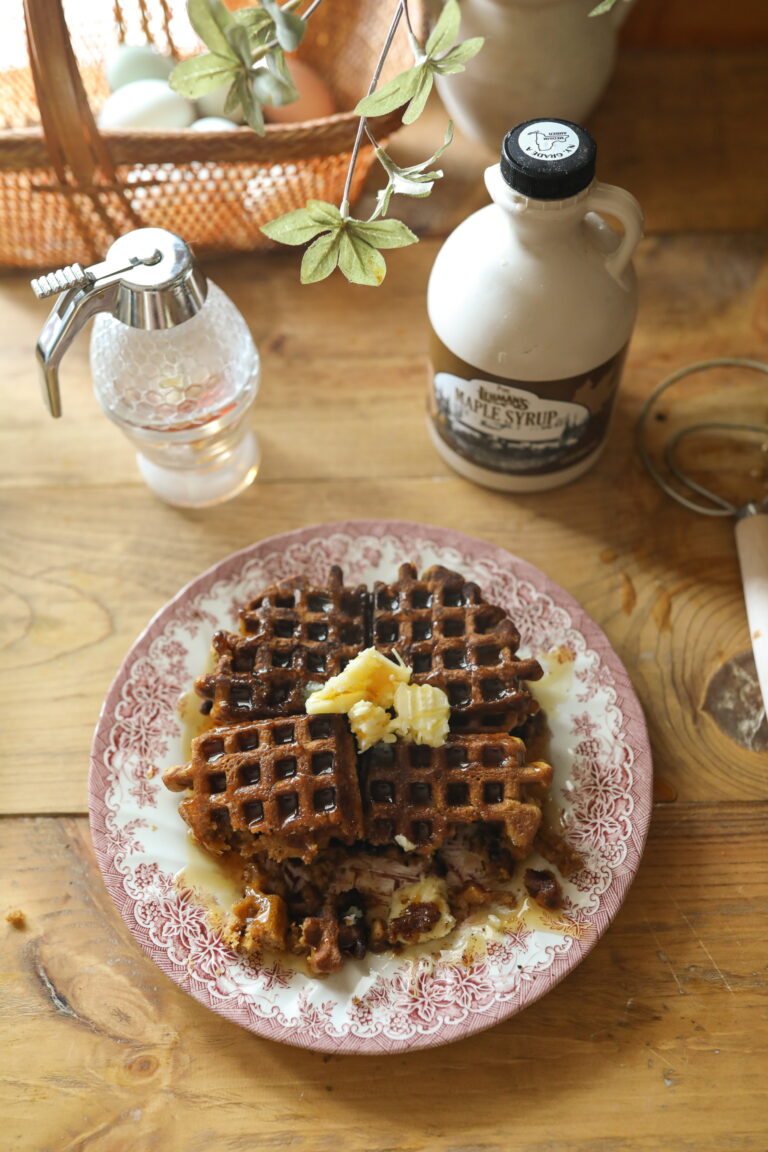 Pumpkin Spice Waffles with Apple Cider Syrup